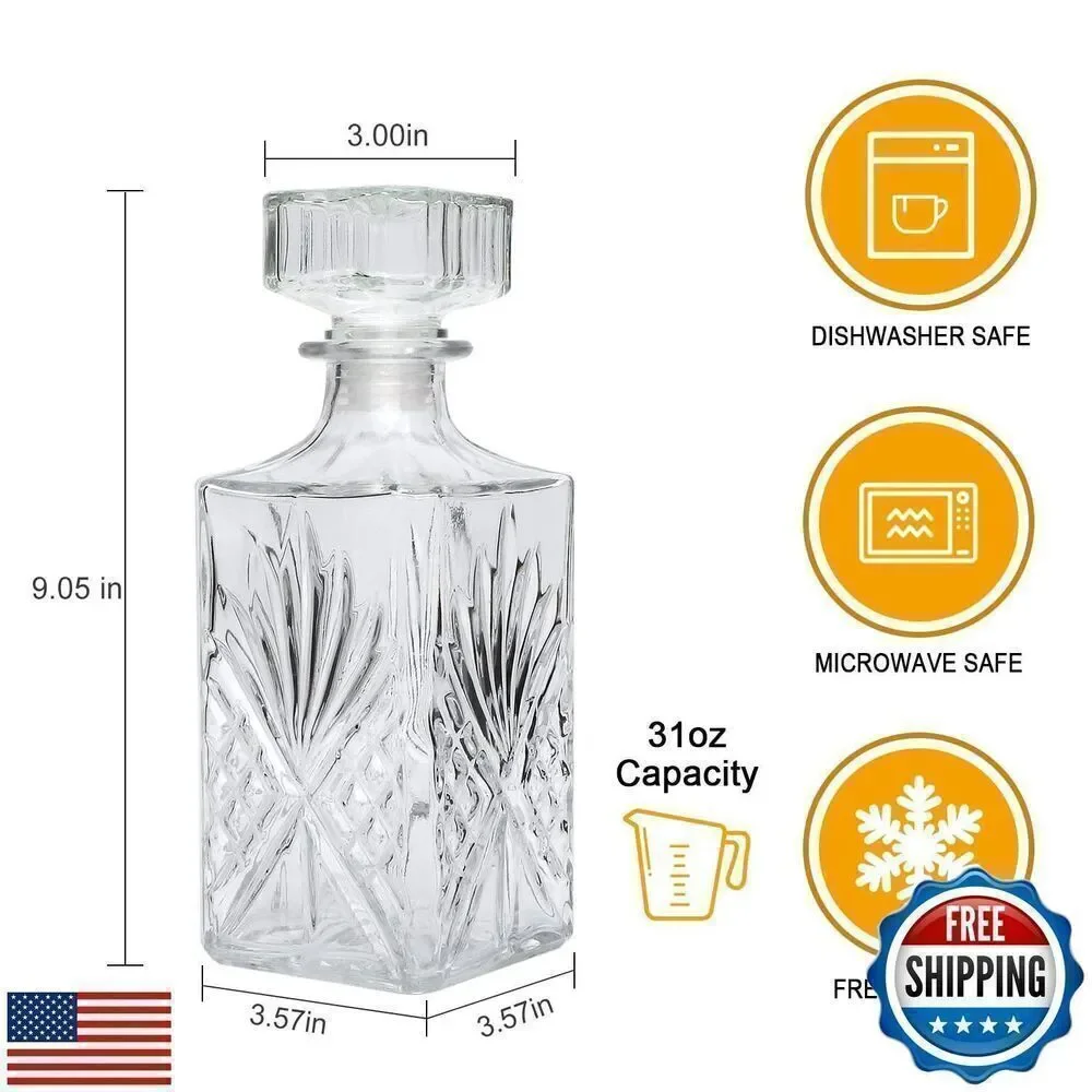Glass Bottle 31oz Whiskey Decanter, Delicate Decanter Set